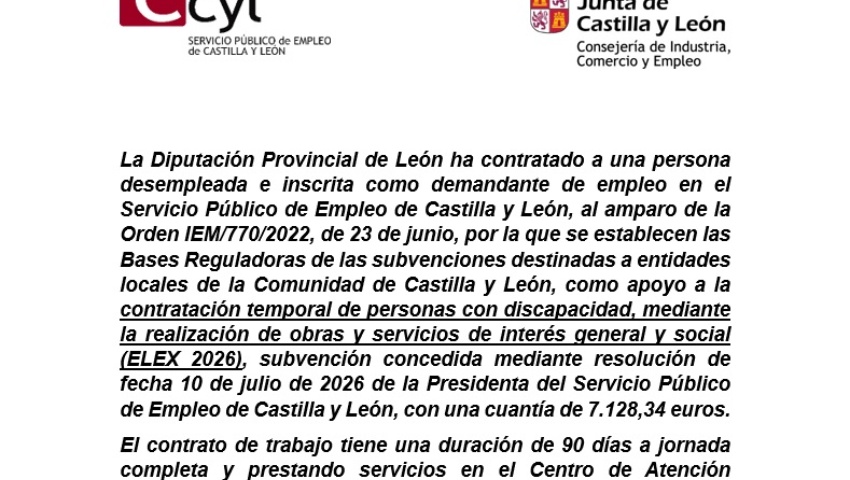 La Diputación de León contrata a una persona desempleada para el Centro de Atención Especializada Residencia Santa Luisa